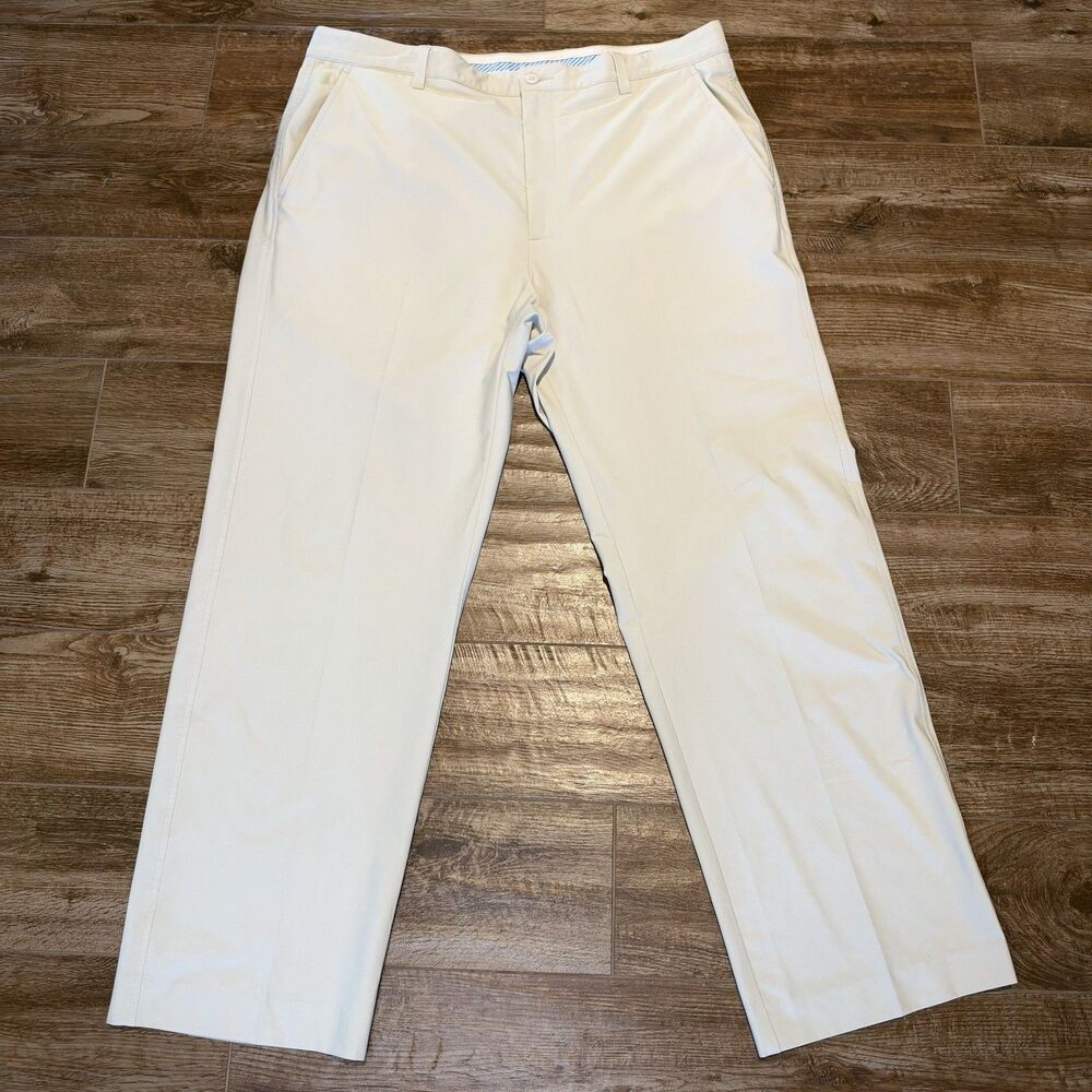 FootJoy Mens Performance Golf Pants Khaki Tan Flat Front 38x30 Stretch FJ Logo